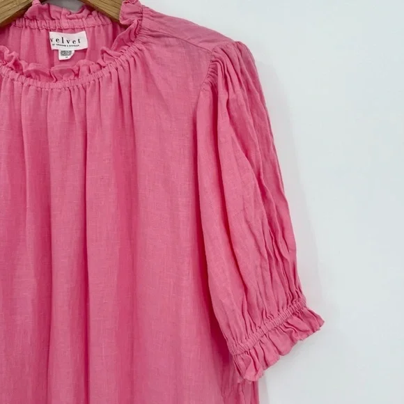 Velvet by Graham & Spencer Bernice Linen Ruffle Mini Dress in Pink Size M - Picture 7 of 13
